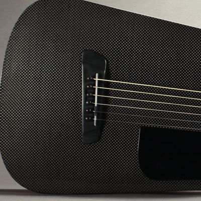 Upclose shot of a Blackbird Rider carbon fiber guitar