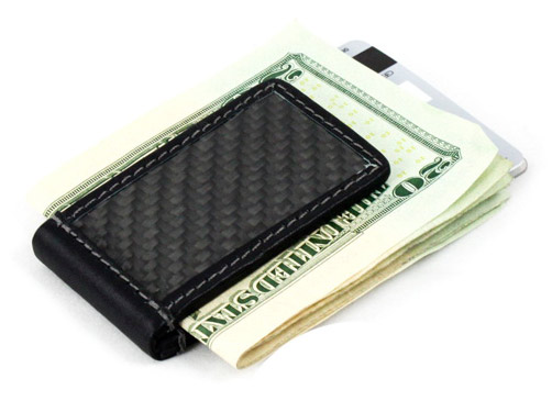 Carbon fiber and leather magnetic money clip