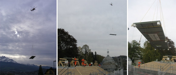 Carbon fiber roof being delivered by helicopter