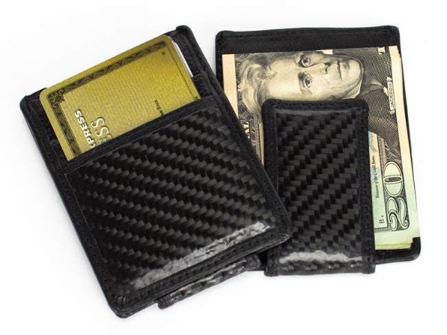 Carbon Fiber  Leather Money Clip Wallet