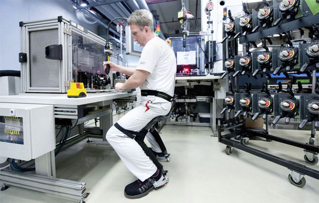 Man sitting in chairless chair